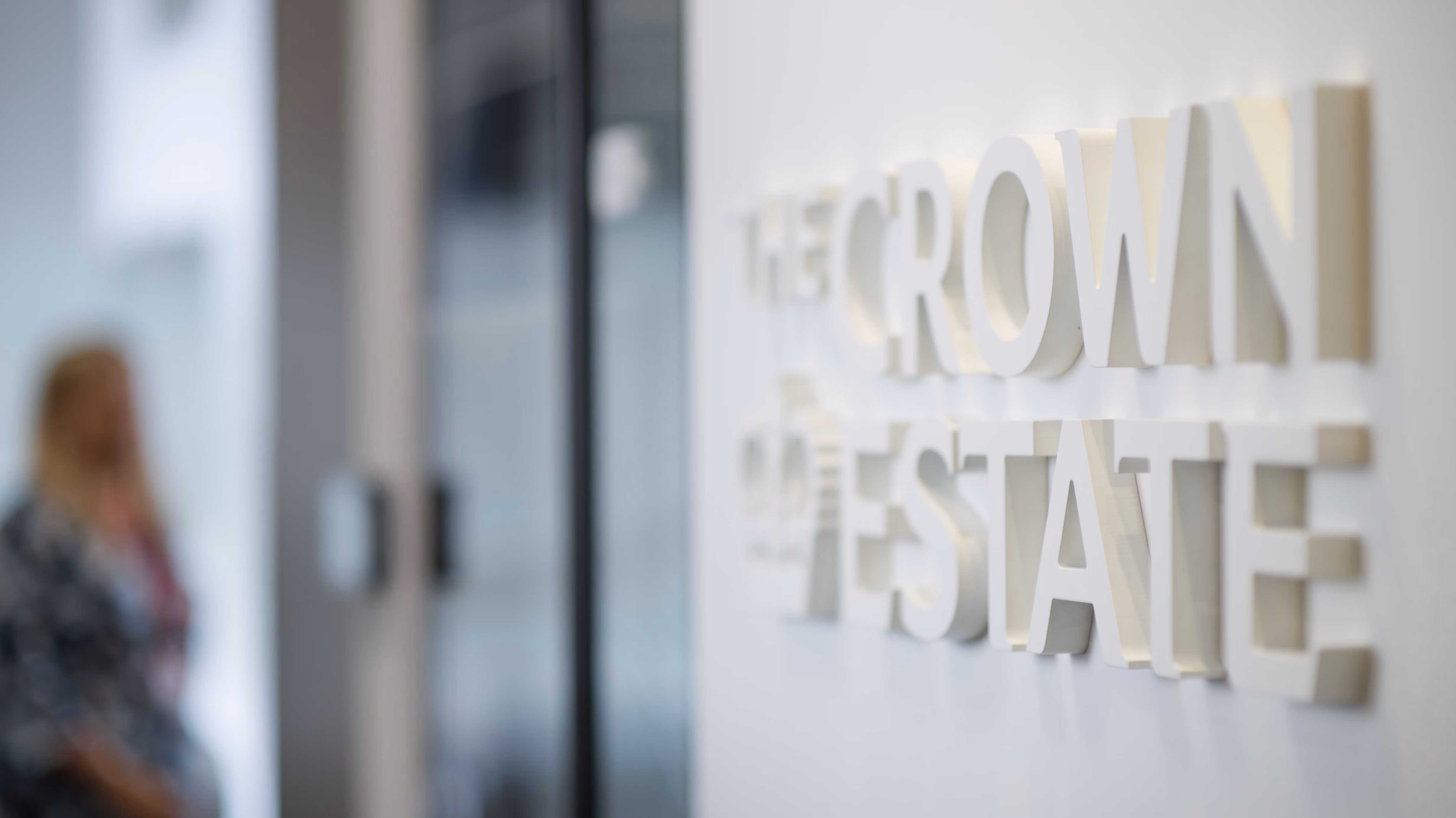 The logo of The Crown Estate outside its London headquarters