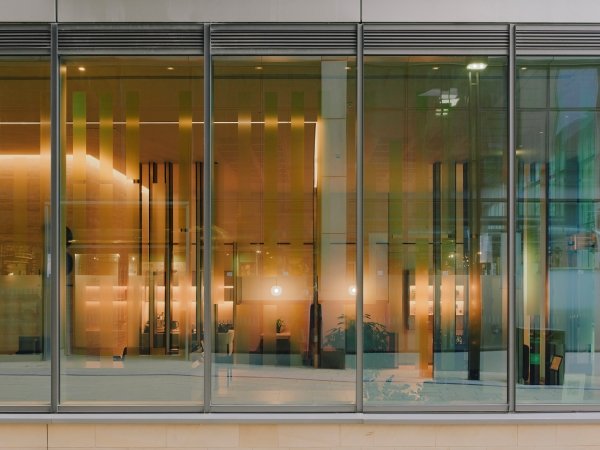 Front entrance of the 3 St Paul's Place office building in Sheffield featuring lots of glazing