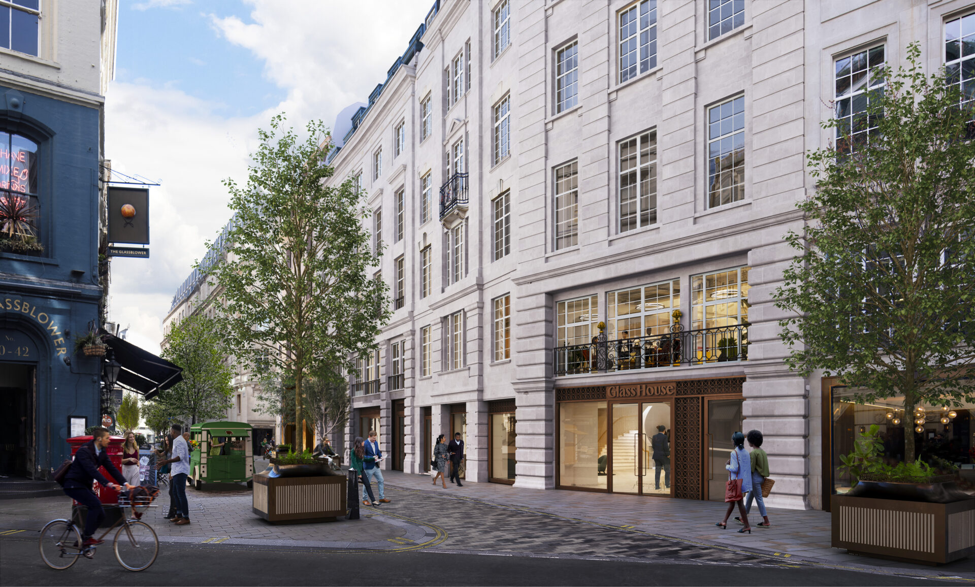 CGI of a street scene with historic office buildings