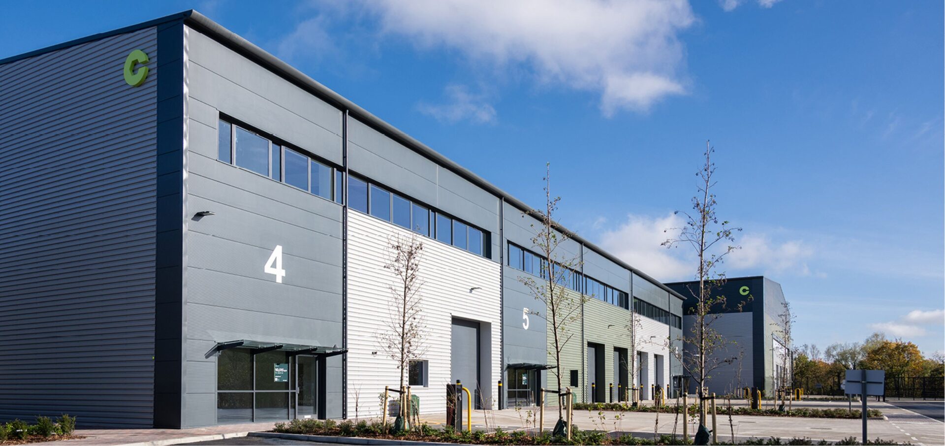 A row of modern industrial units