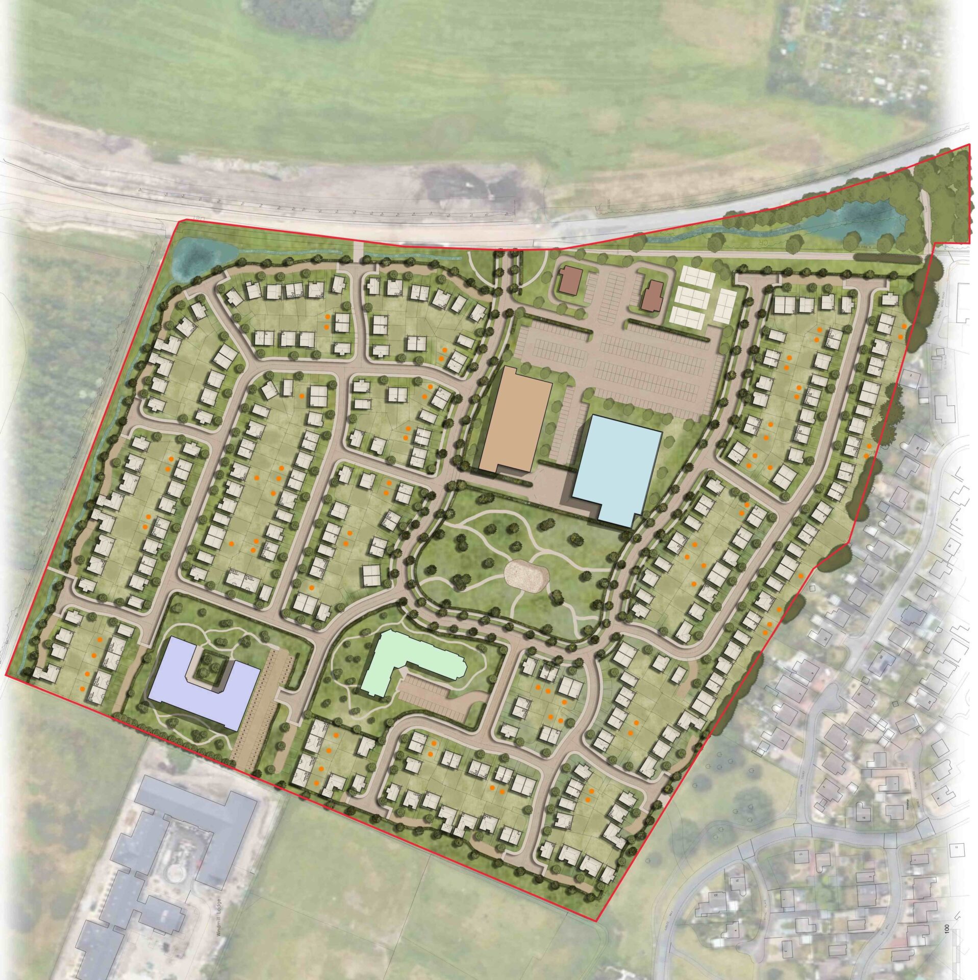Aerial view map showing a new development