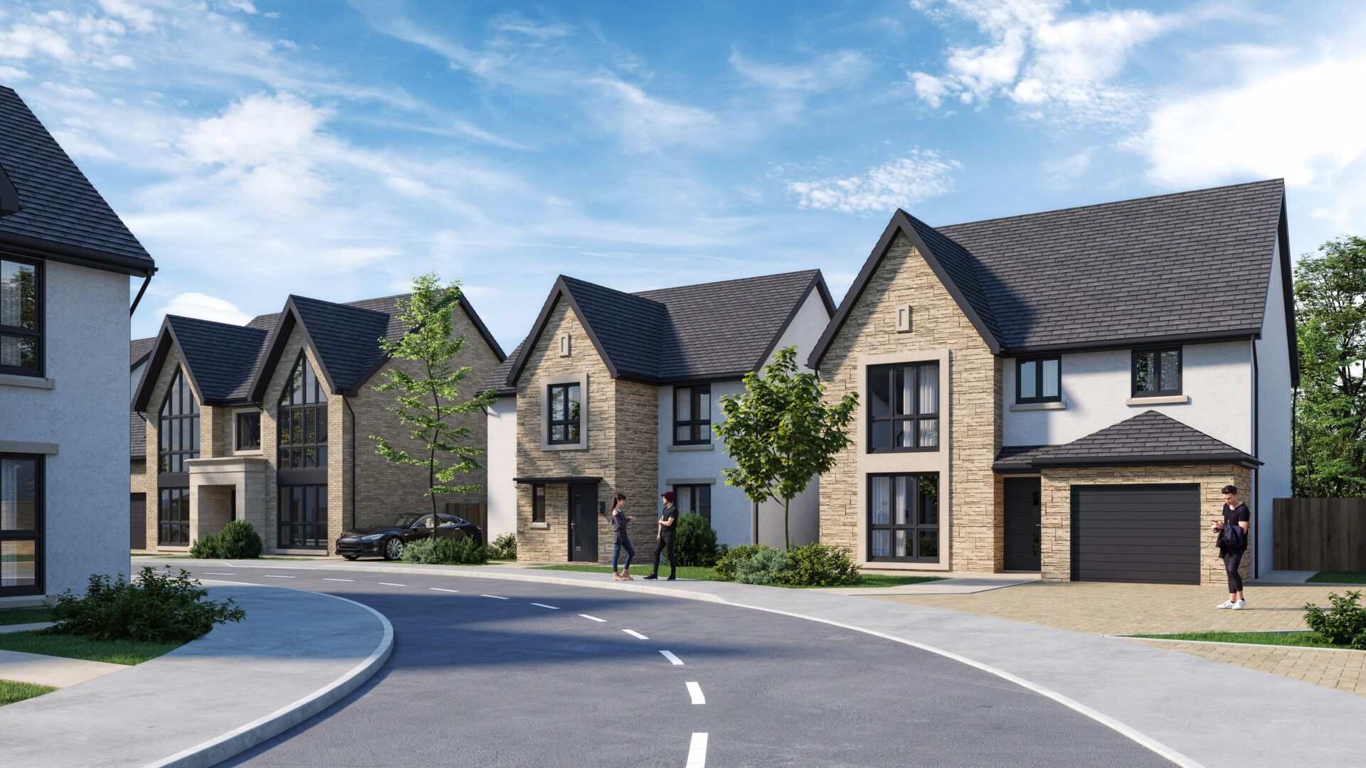 CGI image of a series of modern new homes