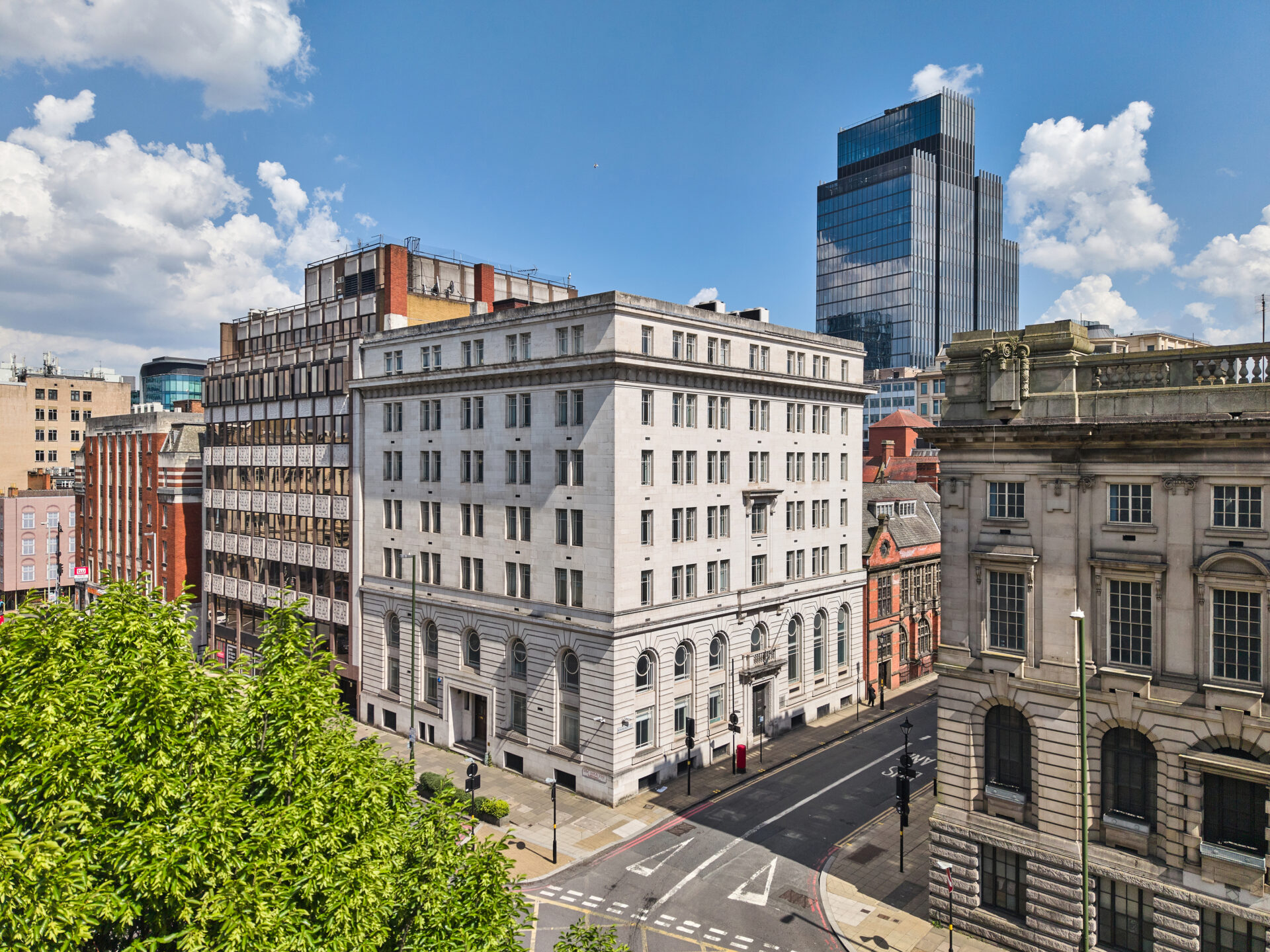 Street scene featuring a number of historic old buildings