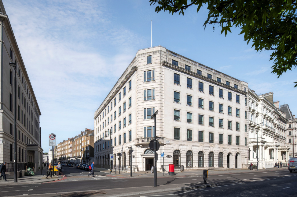 A white period office building in London's Belgravia area