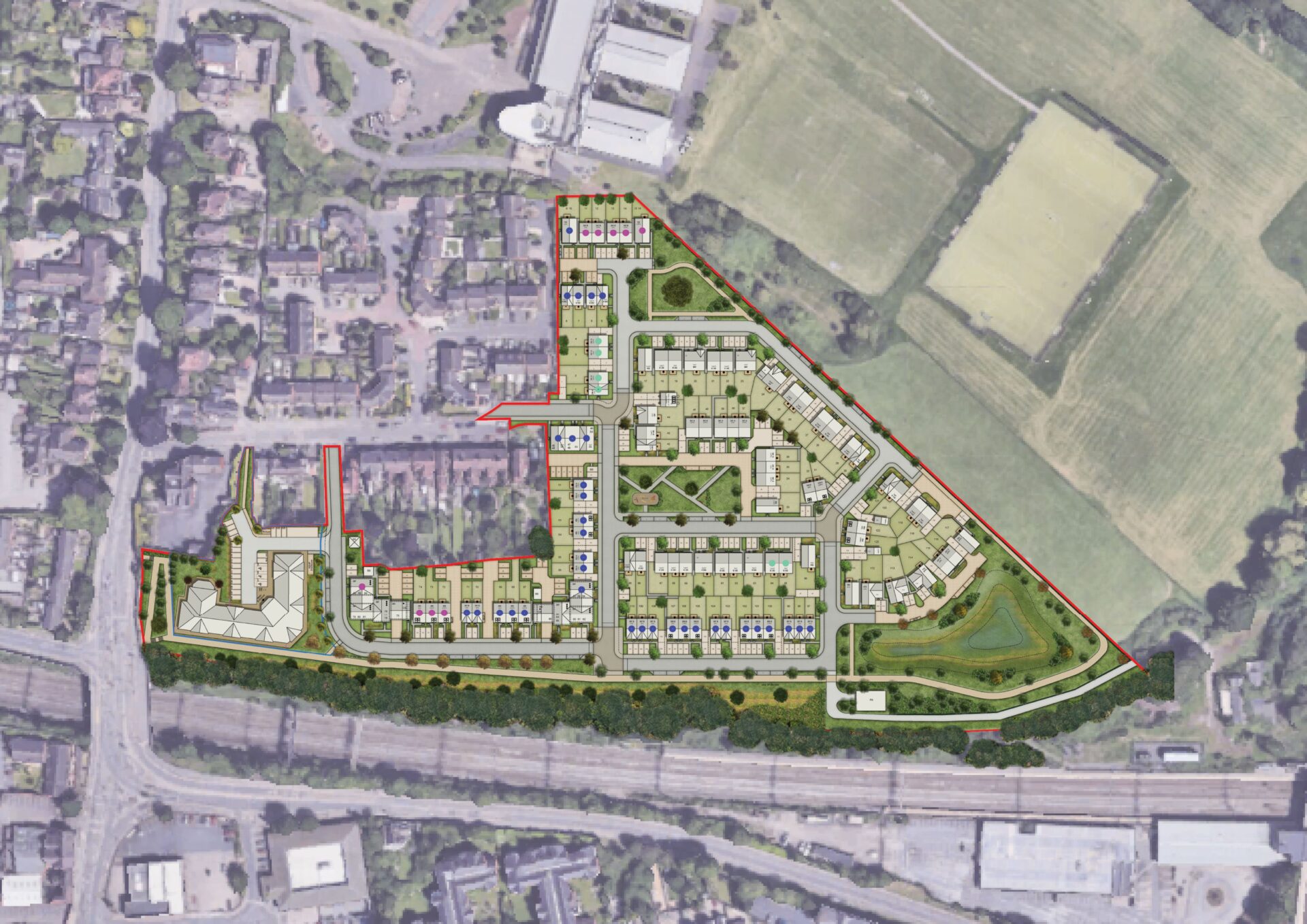Aerial view CGI map of a residential development
