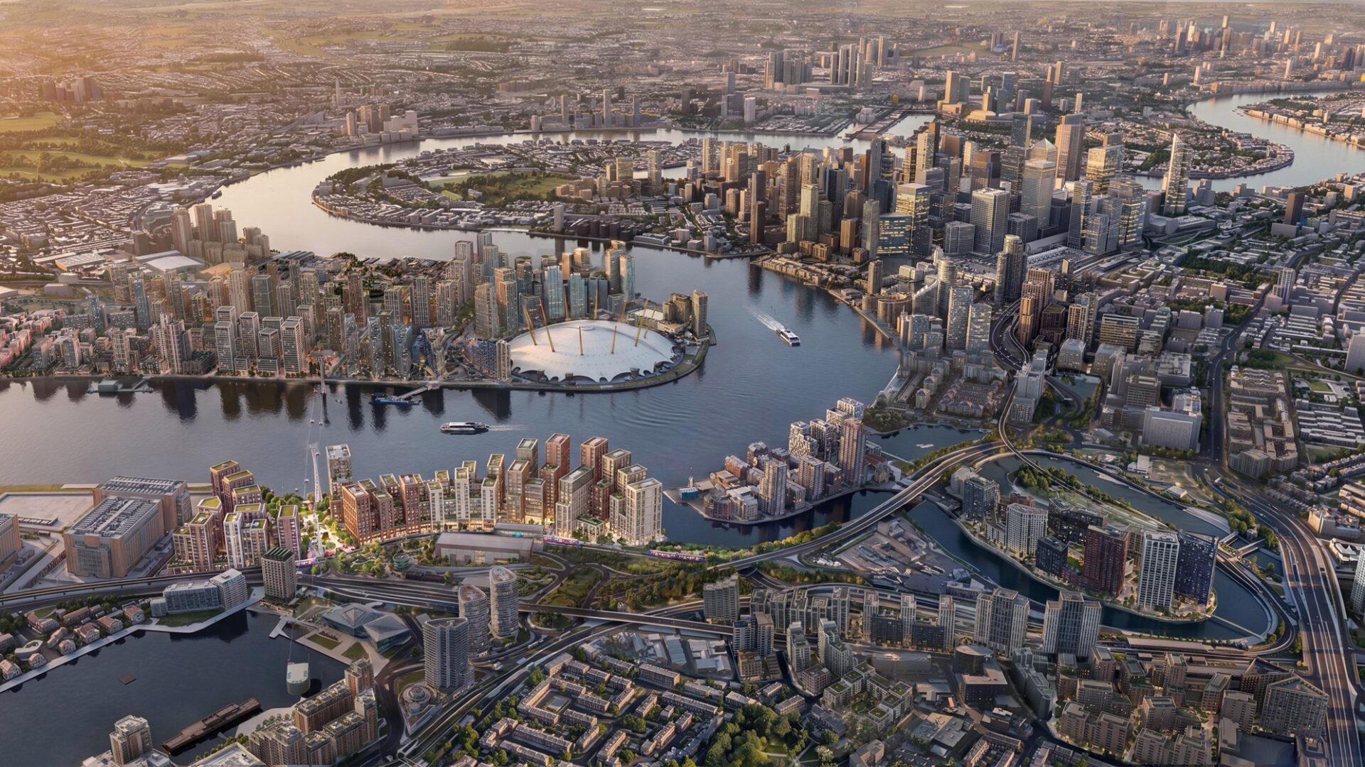 CGI aerial view of East London