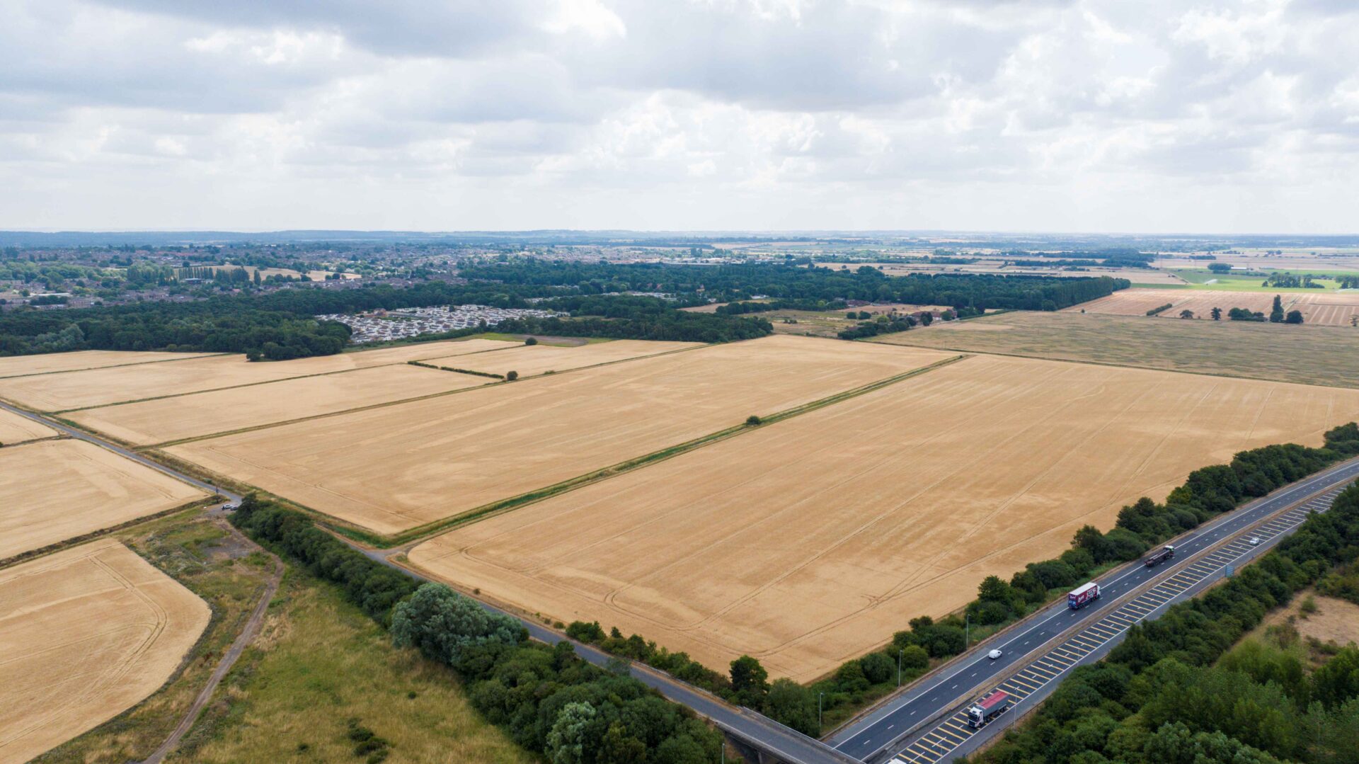 Aerial view of a series of brown fields
