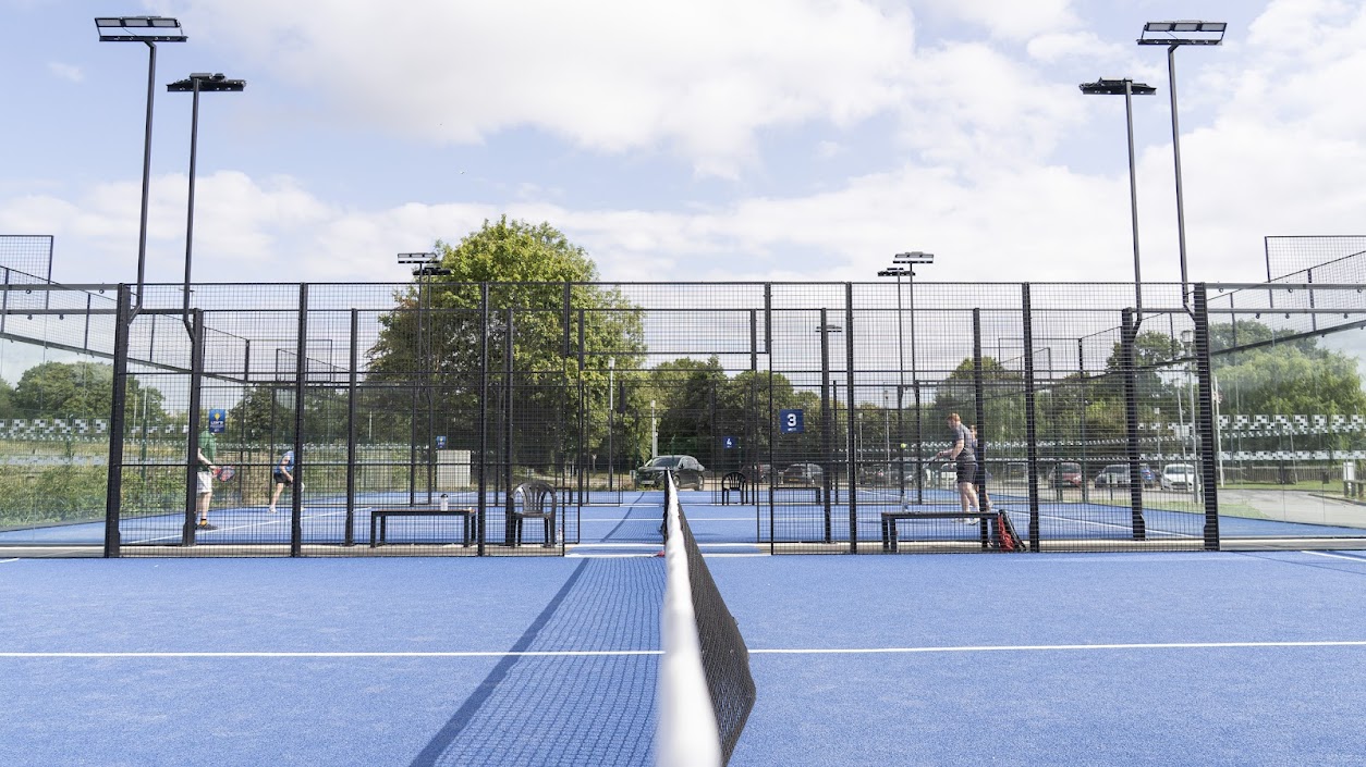 A series of blue padel courts