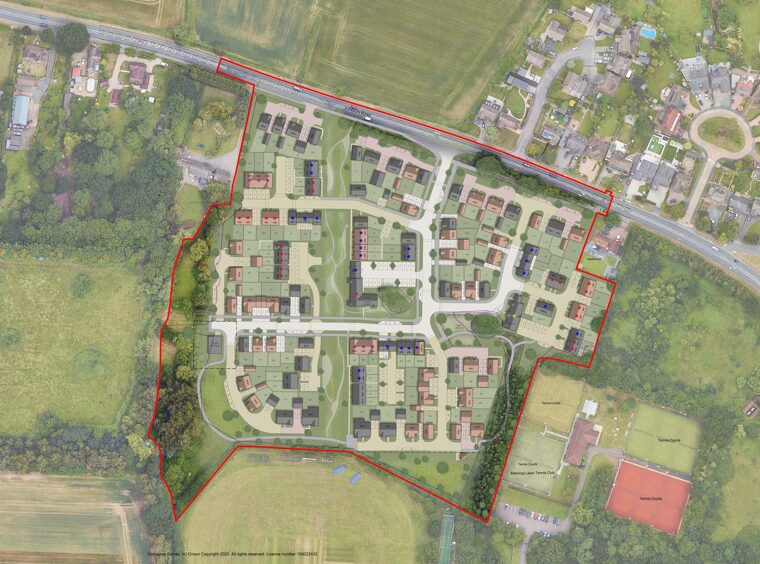 Aerial view map showing a proposed residential development