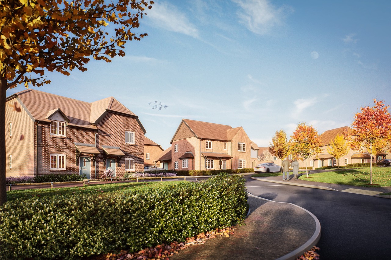 CGI image of a series of new homes with green space in the foreground