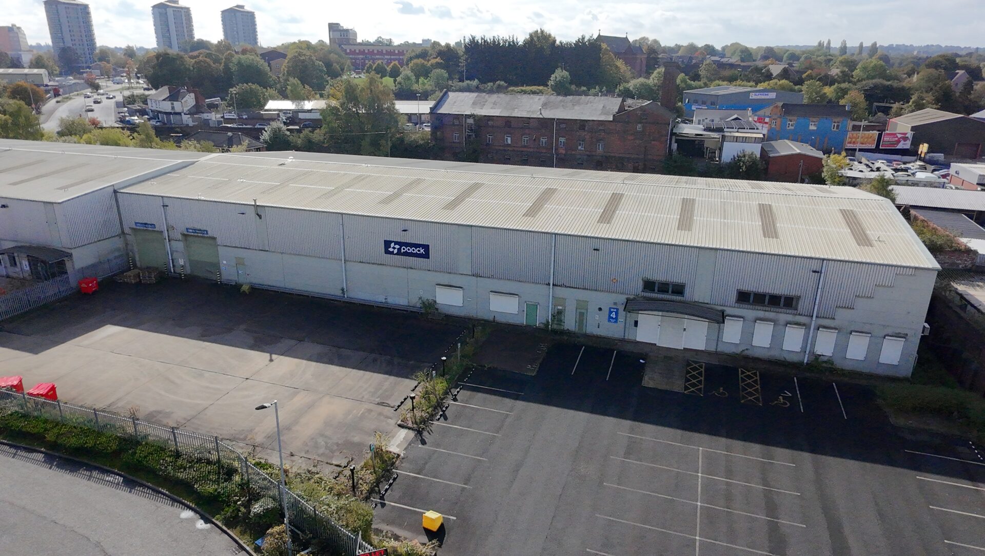 Aerial view of an industrial steel clad building