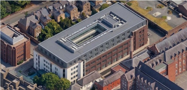 Architectural rendering of Griffin House, a multi-storey building with a rooftop courtyard.