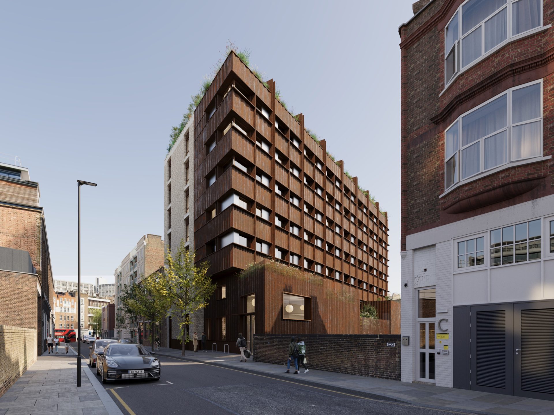 Architectural rendering of the proposed seven-storey student accommodation building on Britannia Street in King’s Cross.