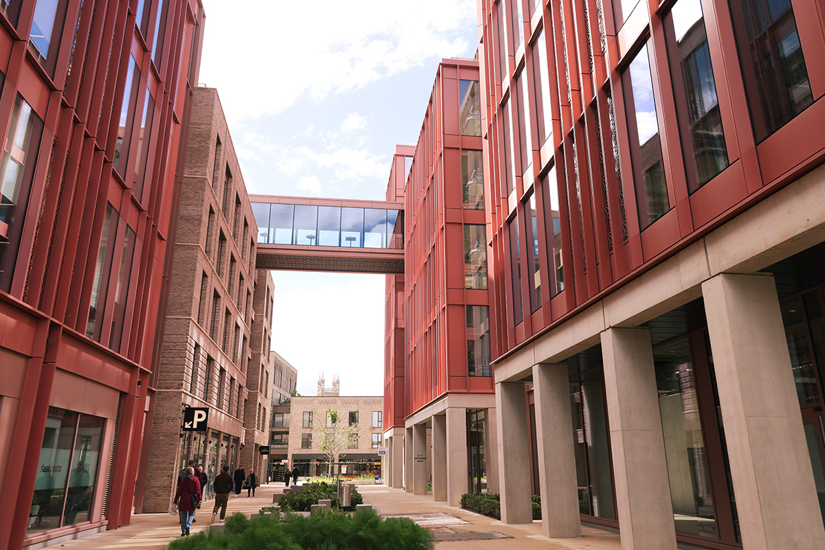 Architectural view of The Forum mixed-use development in central Gloucester