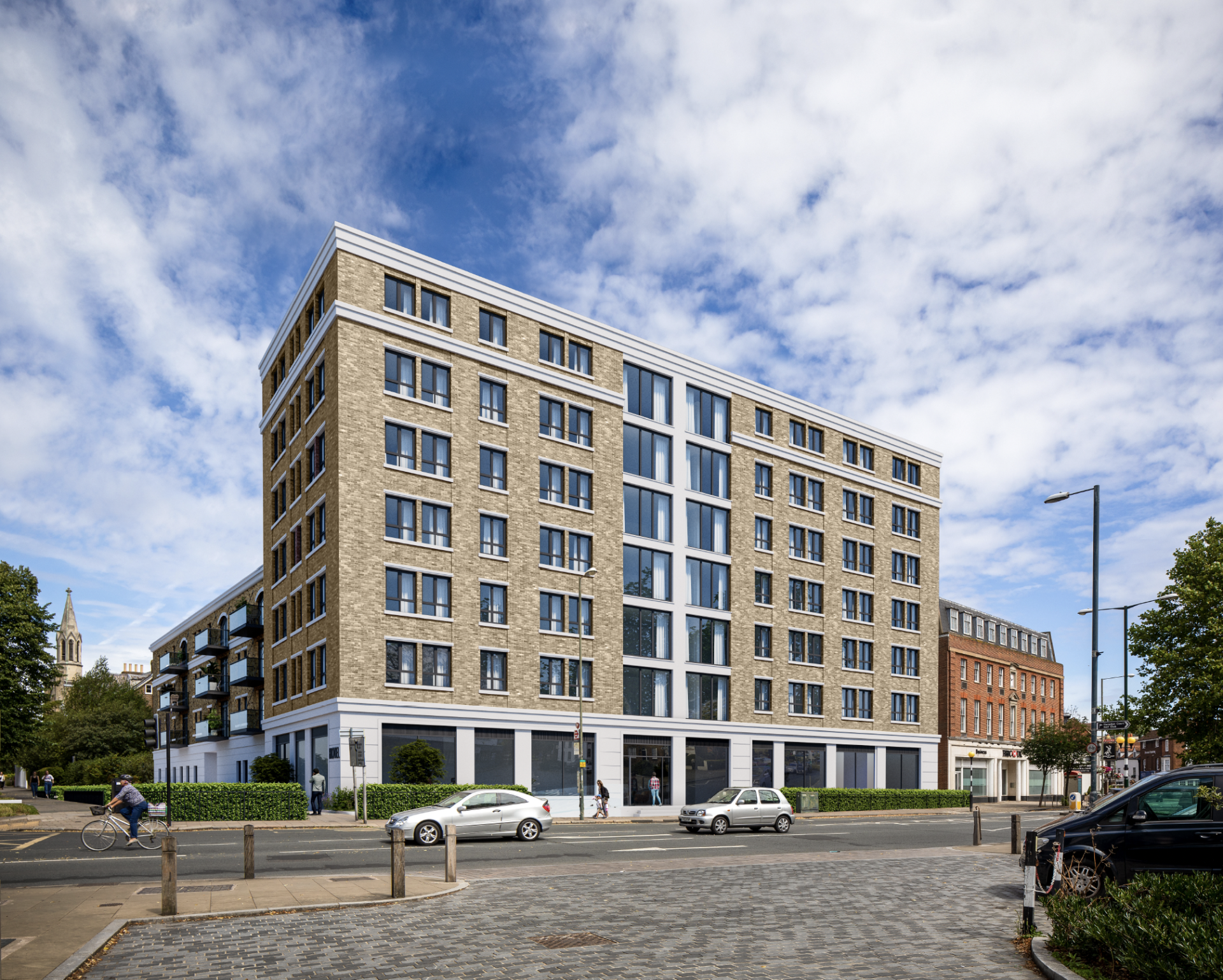 Architectural rendering of the approved hotel and apartment redevelopment at Kingston Bridge House