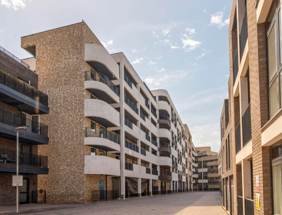 Modern apartment buildings at Wandle Place, a build-to-rent development in Earlsfield, southwest London