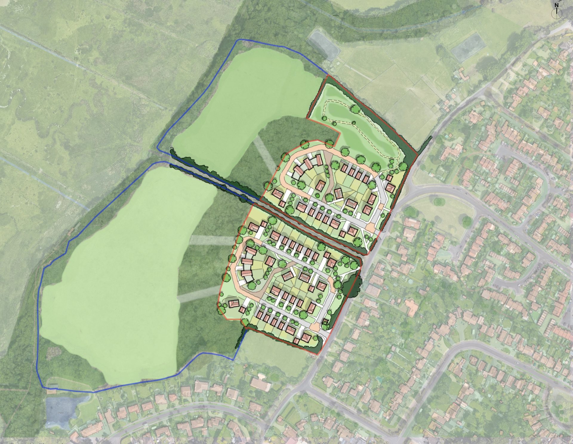 Site plan showing a proposed housing development near Old Street in Stubbington, with homes, roads and green open space.