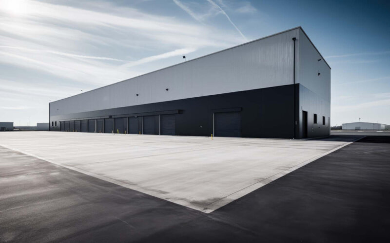 Modern logistics warehouse building structure. Generative AI