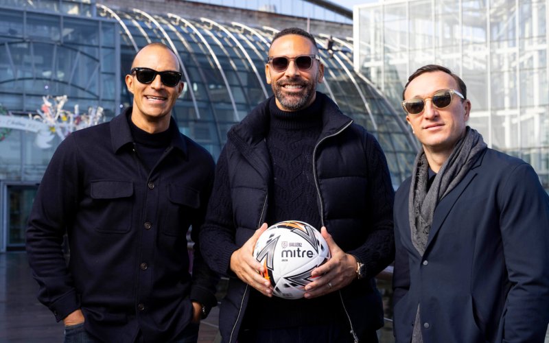 EDITORIAL USE ONLY
Rio Ferdinand, Bobby Zamora, and Mark Noble appear at Bluewater Shopping Centre, Kent to announce that construction is underway on the first Ballerz air dome, a new football-based entertainment experience, which will open in Spring 2024. Picture date: Friday December 8, 2023. PA Photo. Photo credit should read: David Parry/PA Wire.