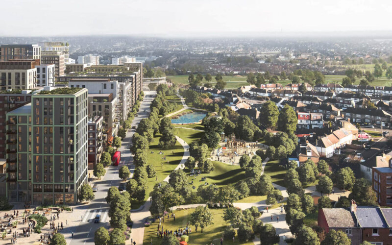 Brent Cross Town looking east - visualisation © Cityscape Digital