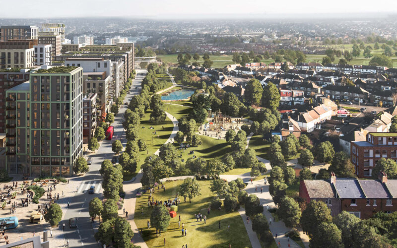 Brent Cross Town looking east - visualisation © Cityscape Digital