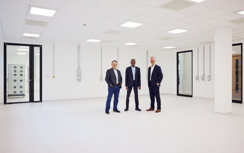 Brian Kessler (CCO), Greg Dujon (CEO), Paul Blackburn (CTO) of Third Equation are setting up their new laboratory at Alderley Park