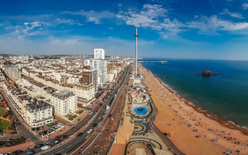 Aerial,View,Of,Brighton,In,Sunny,Day,,England