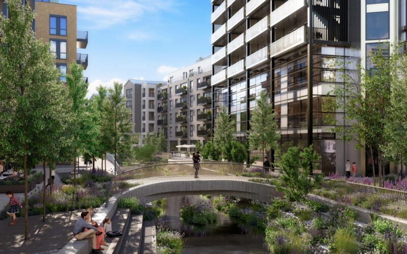 CGI of the outside green space at Wandsworth Mills_Berkeley