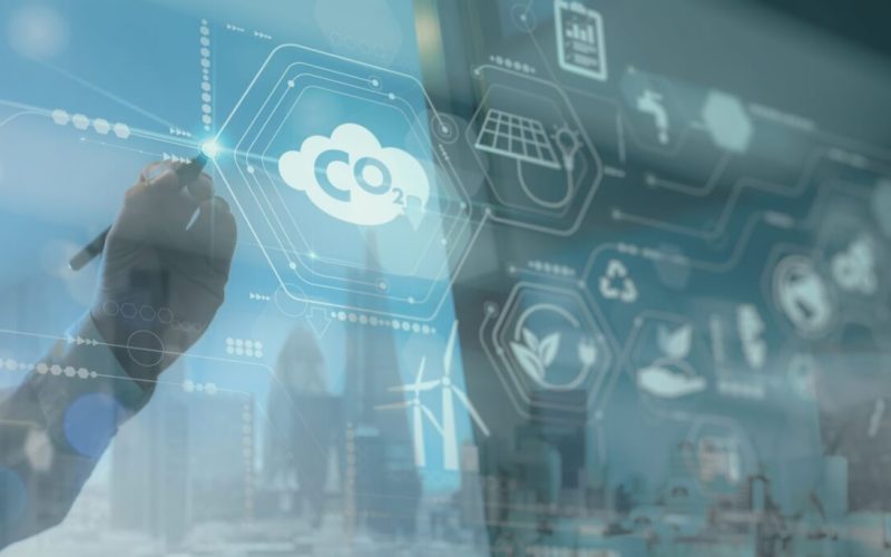 Businessman,Working,Virtual,Modern,Computer,To,Reduce,Co2,Emissions,Carbon