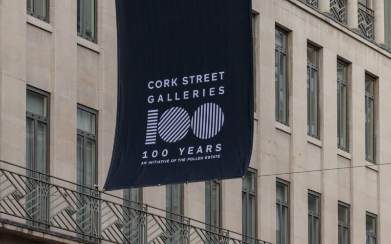 Cork Street Banners Commission 2025, 'Fear Gives Wings to Courage', organised in collaboration with Tarini Malik, Courtesy Cork Street Galleries and The Pollen Estate. Photo credit_ Luke Hayes V