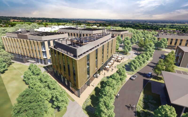 Green light for Wootton Science Park delivering new carbon efficient lab and workspace buildings for science and technology SMEs – aerial masterplan CGI