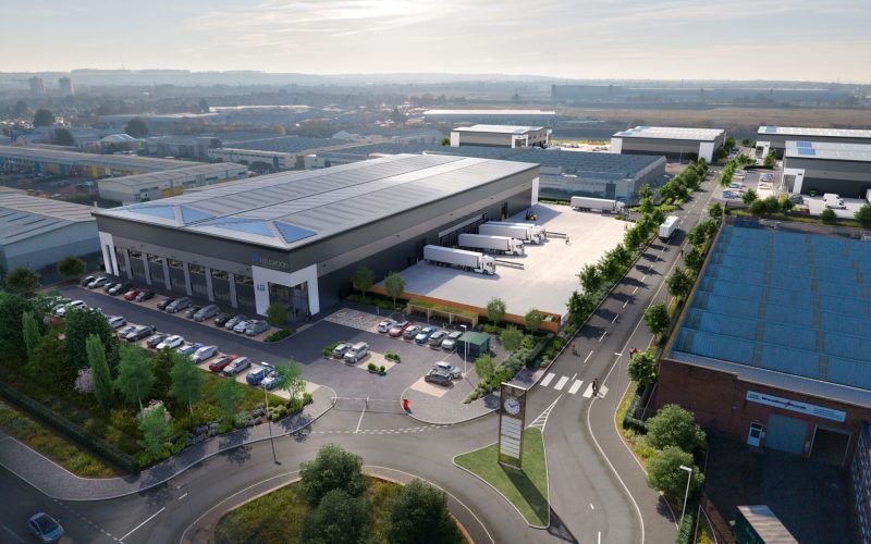 CGI of a modern industrial building