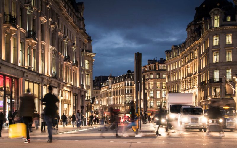 Motion,Blurred,London,Street,At,Night