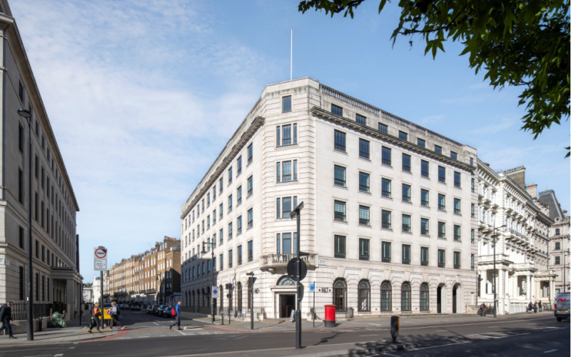 A white period office building in London's Belgravia area
