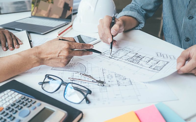 Architect,Engineer,Design,Working,On,Blueprint,Planning,Concept.,Construction,Concept