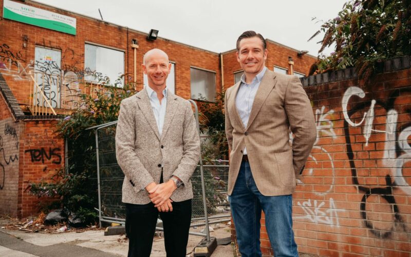 Richard Mees of Rainier with James Dickens of Wavensmere Homes at the Waterway House site, Nottingham lr