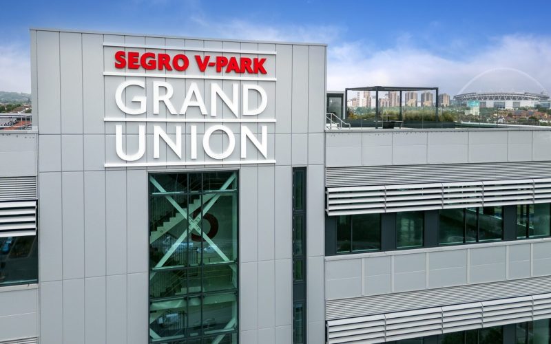 The multi-storey V-Park Grand Union logistics scheme has got grey cladding on the exterior