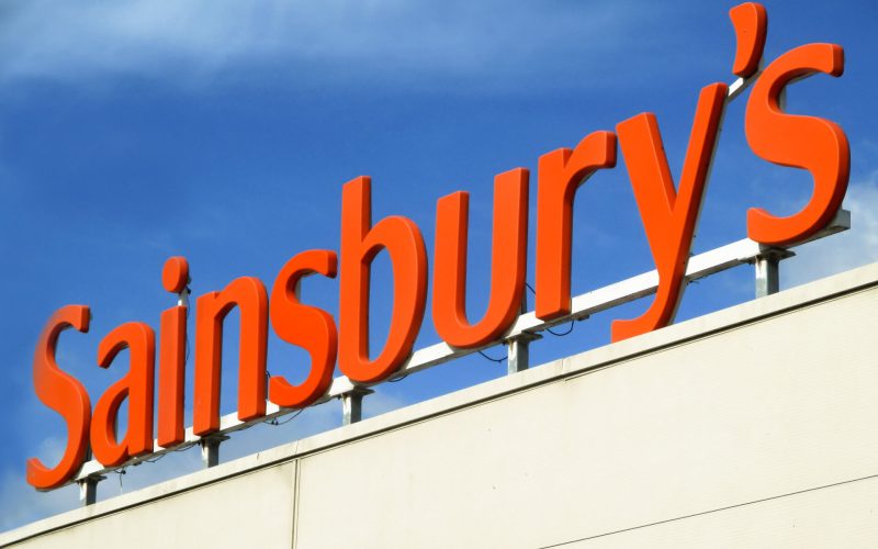 London-,February,,2019:,Sainsbury's,Supermarket,Sign.,A,Large,Chain,Of
