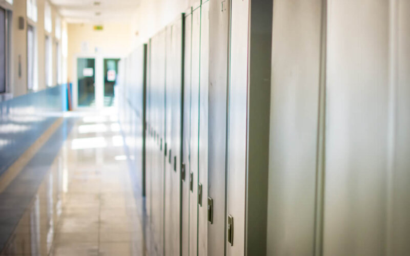 Empty,Hallway,Corridor,Of,A,High,School,Or,College,Closed