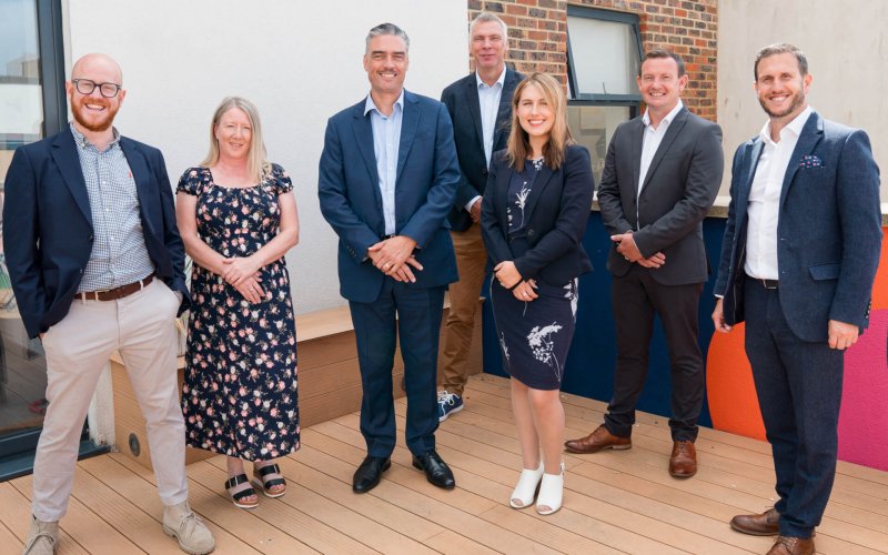 TOP TEAM: Newly appointed Partner Nigel Whitehurst, third left, with new colleagues in the Valuation team covering property consultancy Vail Williams’ Gatwick region, from left, Associate Jason Morris Kidd, Project Co-ordinator Karen James, Partner Peter Sudworth, Senior Surveyor Elise Thompson, Associate Matthew Wakeman and Regional Managing Partner Danny George