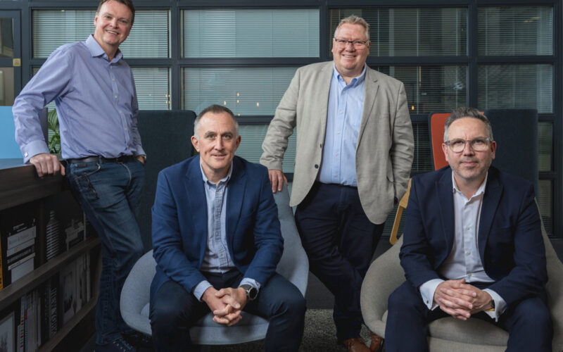 WARM WELCOME: Stefan Oehl, third left, who has joined Vail Williams as a partner as the firm grows its building consultancy team, is welcomed by sector colleagues partner and head of building consultancy Chris Davies, left, partner Richard Jones and partner Matt Beech