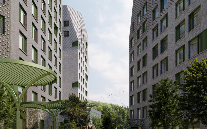 View 03 - Illustrative summer view of the Garden Lane proposed at Moulsecoomb Place