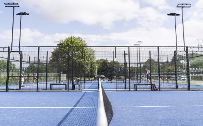 A series of blue padel courts