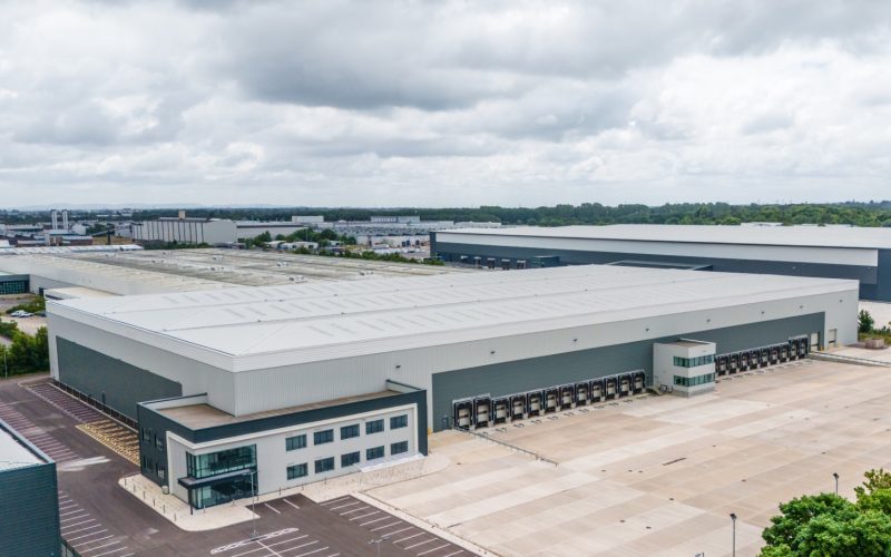 Aerial view of Aviator 200, a large industrial warehouse at Aviator Park in Ellesmere Port