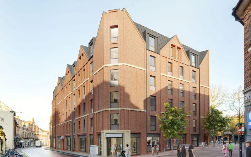 CGI of a modern aparthotel building featuring brown brickwork in Oxford city centre