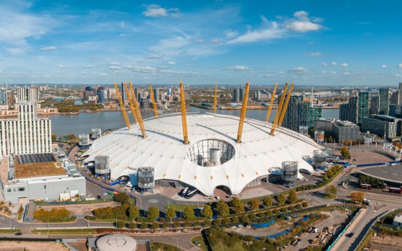 Aerial,View,Of,The,Millennium,Dome,In,London.,Panoramic,Photo