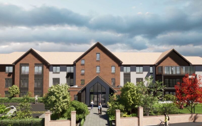 CGI of North Bay Group's new care home in Chester with lots of trees and greenery in the foreground