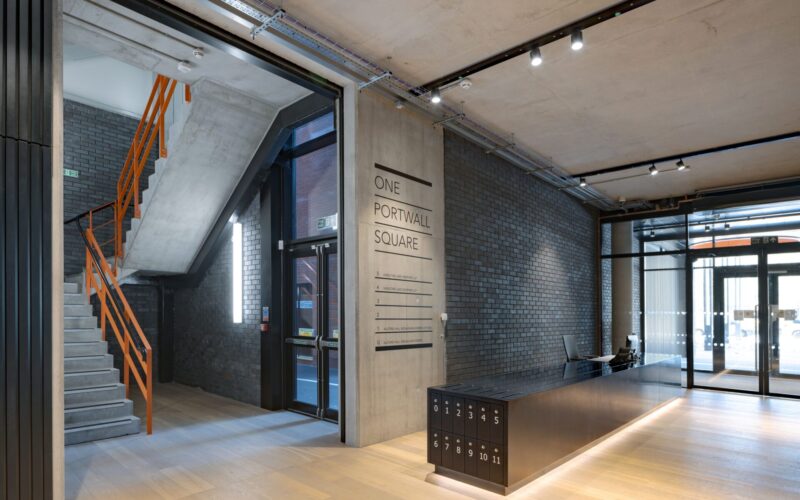 Interior of a modern office reception area