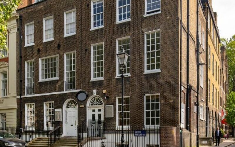 The Grade II listed 42-43 Queen Square in Bloomsbury occupies a corner plot