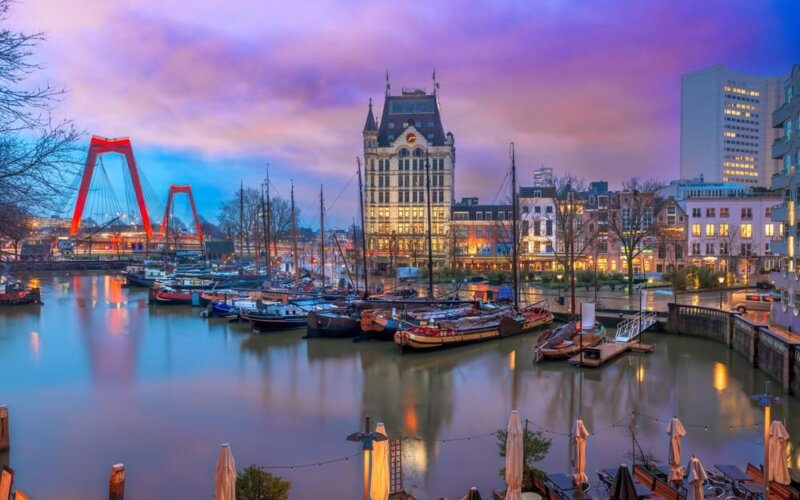 Rotterdam,,Netherlands,From,Oude,Haven,Old,Port,At,Twilight.